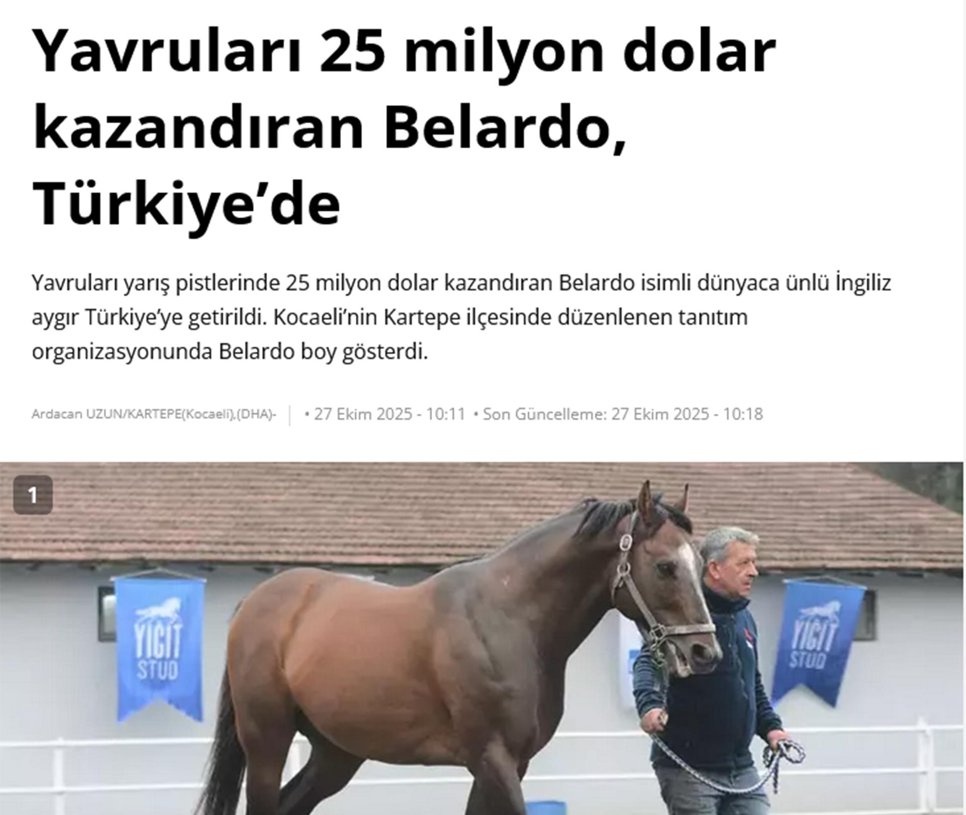 Yavruları 25 milyon dolar kazandıran Belardo, Türkiye’de