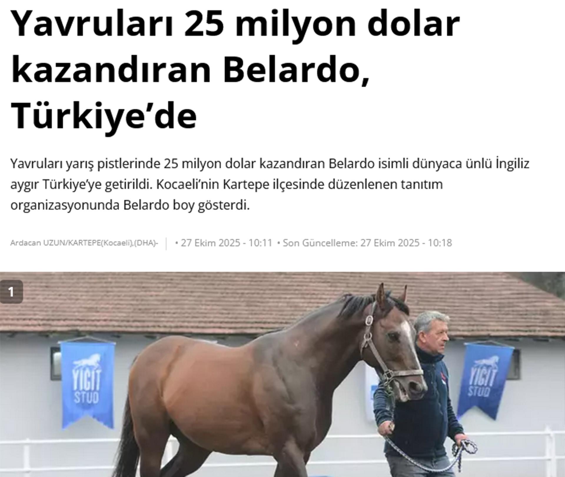 Yavruları 25 milyon dolar kazandıran Belardo, Türkiye’de